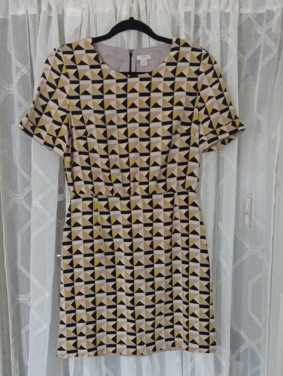 Fossil Dresses & Skirts - Fossil 100% Silk Geometric Mini Dress in Cream, Gray, Black and Yellow Size 2
